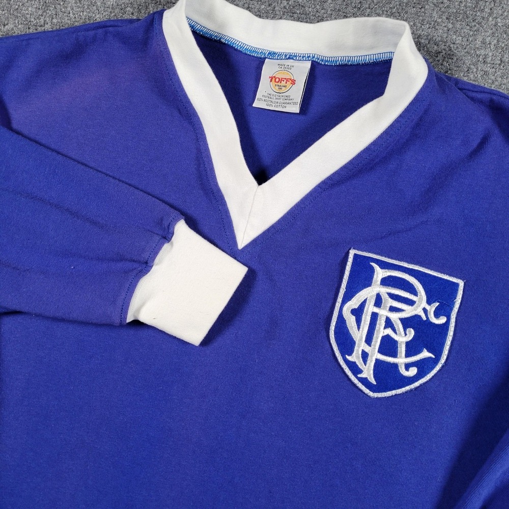 Glasgow Rangers FC Retro Jersey Mens M Vintage Style from 50's TOFFS Long Sleeve